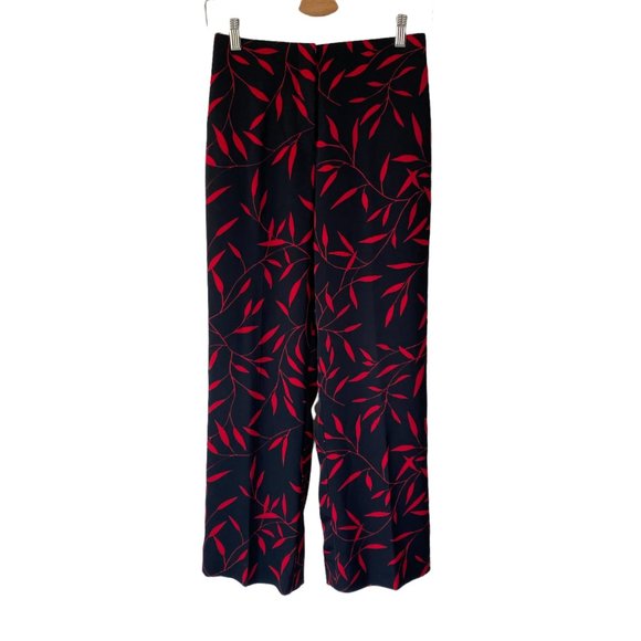 Diane von Furstenberg Leaf Print Wide Leg Silk Blend High Rise Palazzo Pants